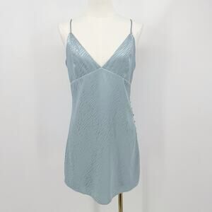 Forever 21 Satin Mini Slip Dress M Blue V Neck Side Button Summer Y2k Coquette